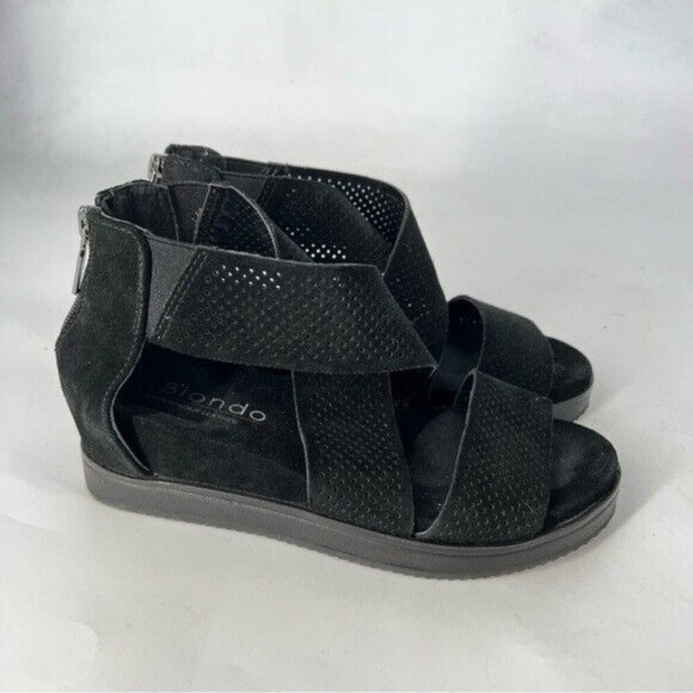BLONDO Cassie wedge suede sandals black waterproof leather size 6
